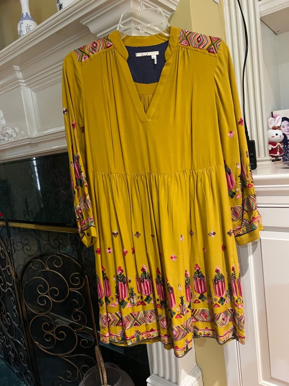 Mustard Yellow Embroidered Boho Dress SP